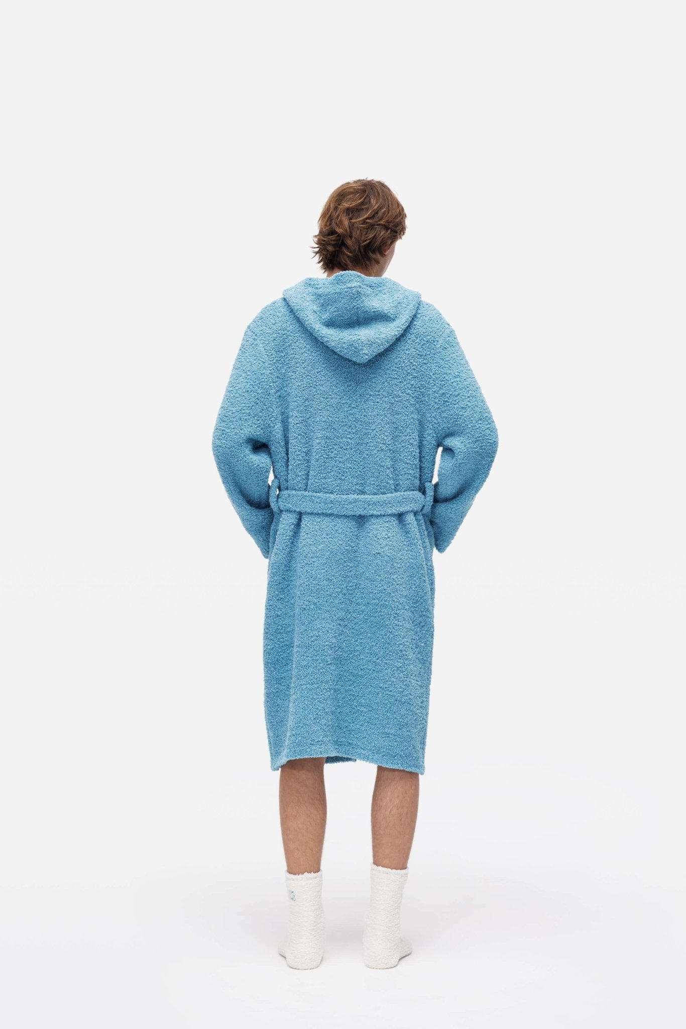 Aqua Blue Hooded Plush Bathrobe - Robe - Touchofgod.co